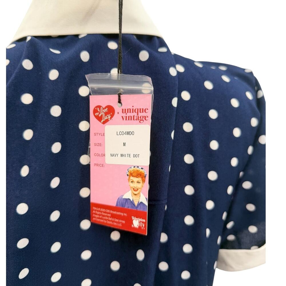 Unique Vintage x I Love Lucy Navy White Polka Dot Ricardo Swing Dress NWT Medium - Picture 12 of 14